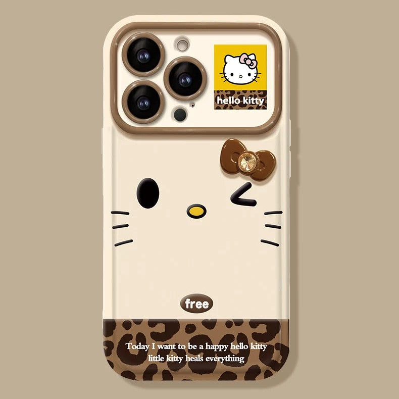 Leopard print Kitty 3D bow flip mirror phone case