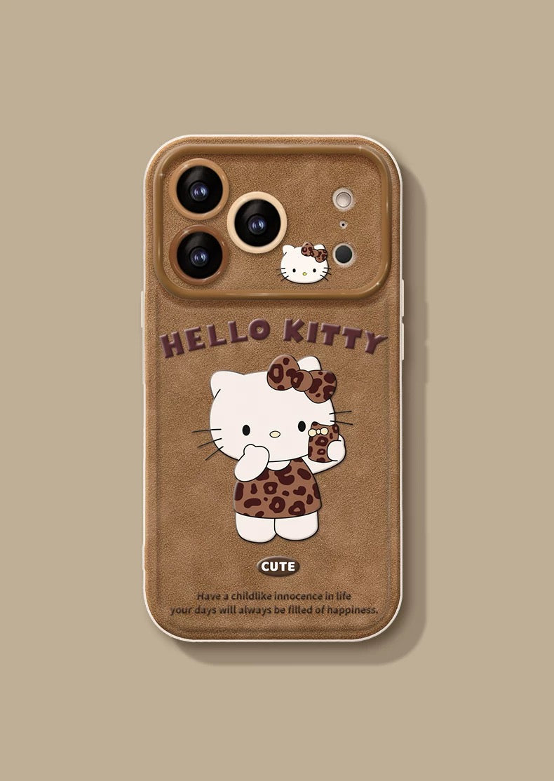 Leather-colored leopard print Kitty flip mirror phone case