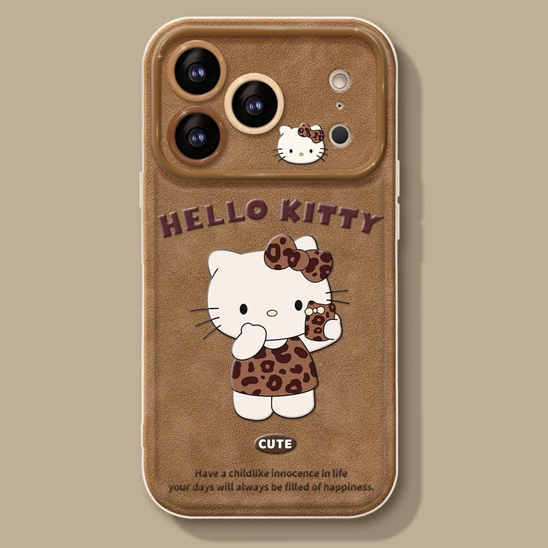 Leather-colored leopard print Kitty flip mirror phone case