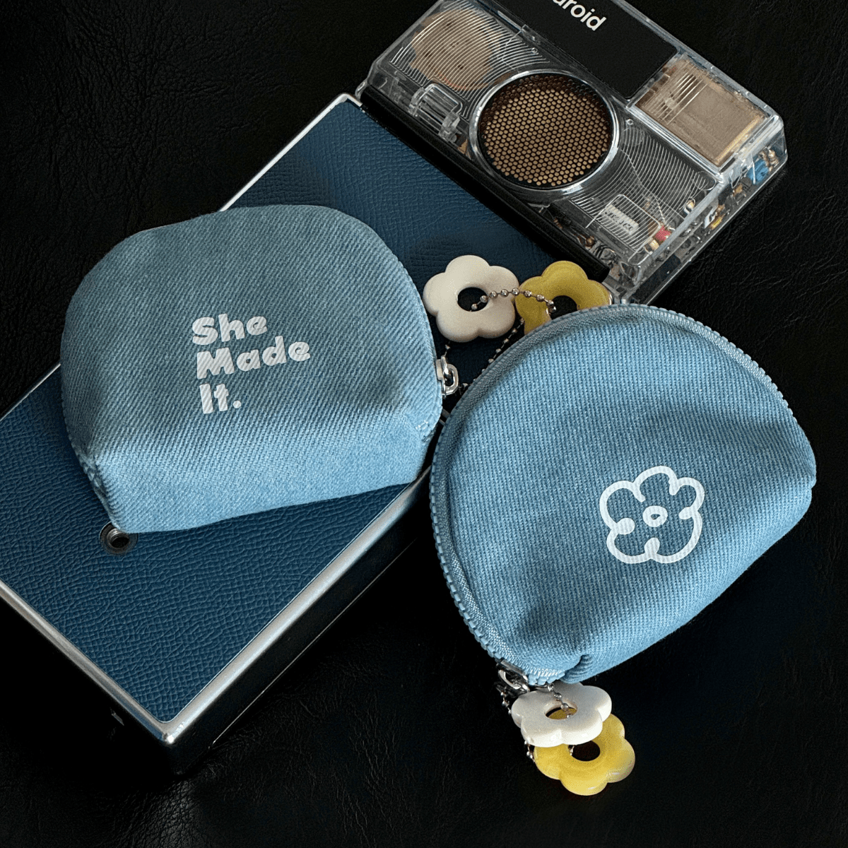 Denim flower storage bag