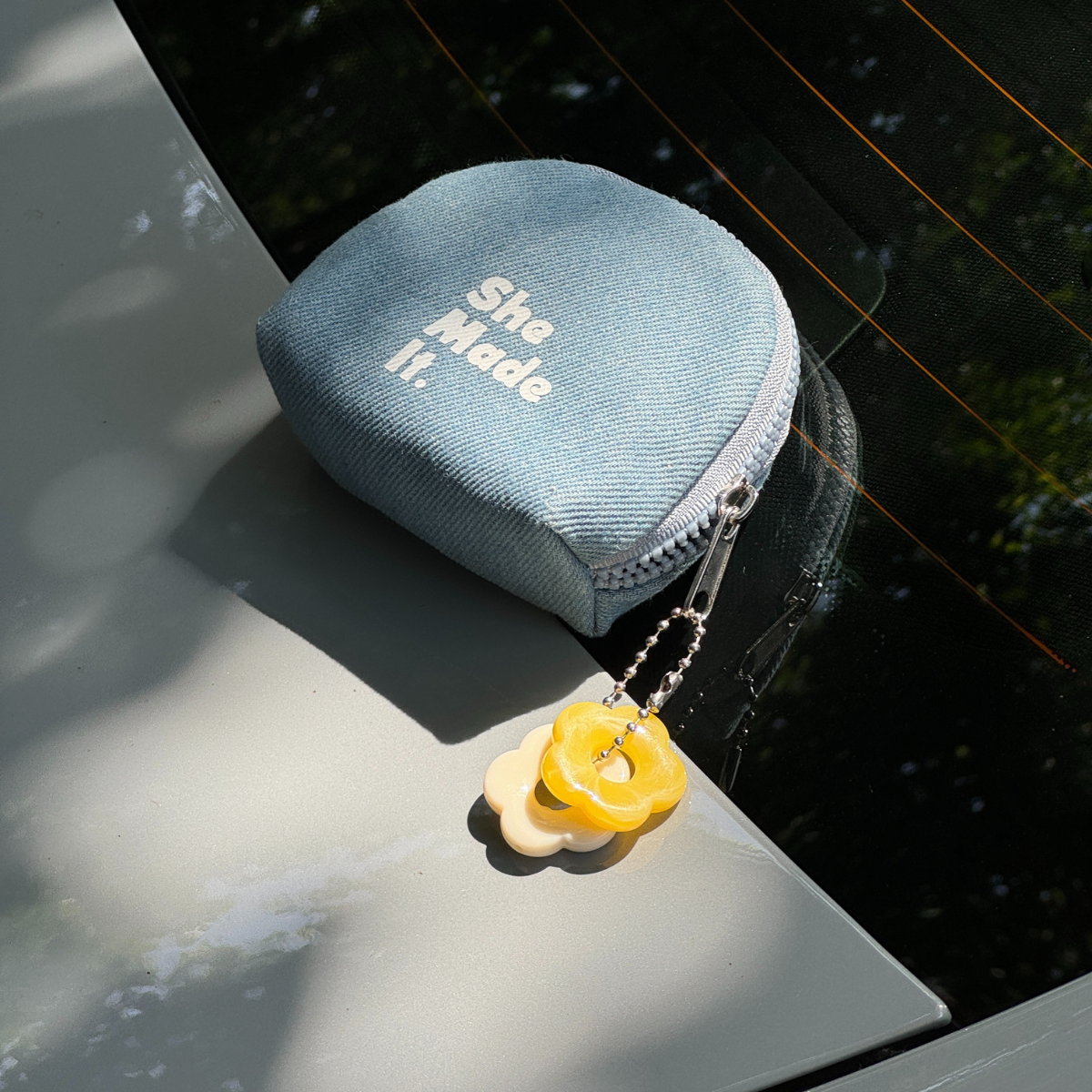 Denim flower storage bag