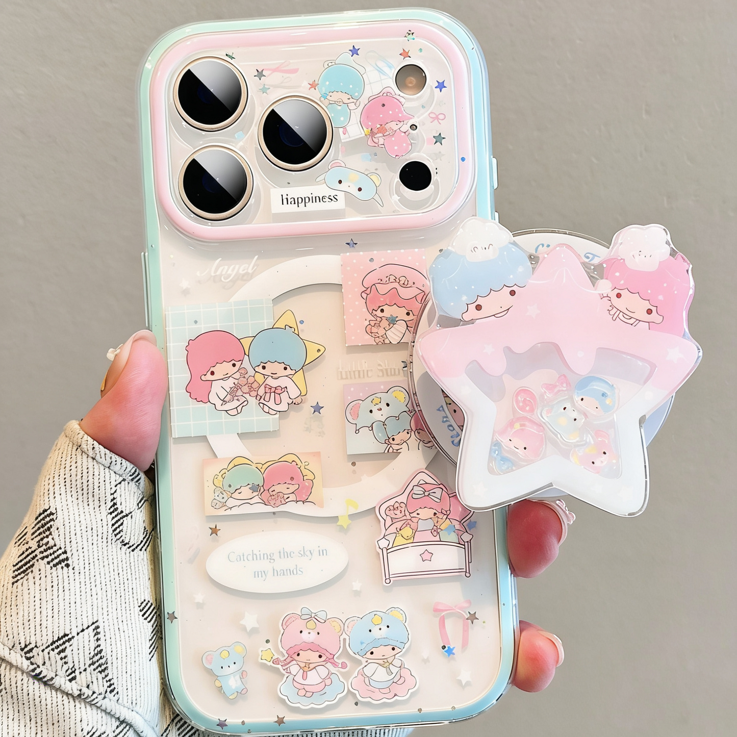 Twin-Star Glitter Phone Case with Magnetic Stand