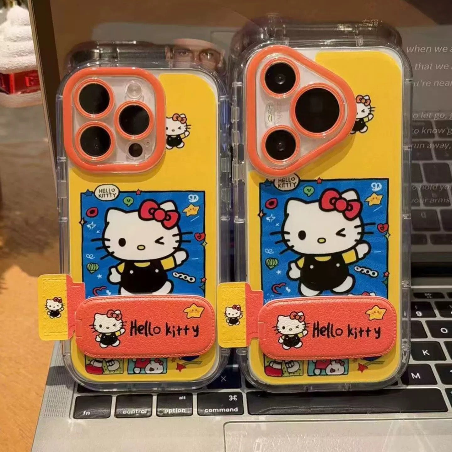 Blue frame waving Kitty cat stand phone case