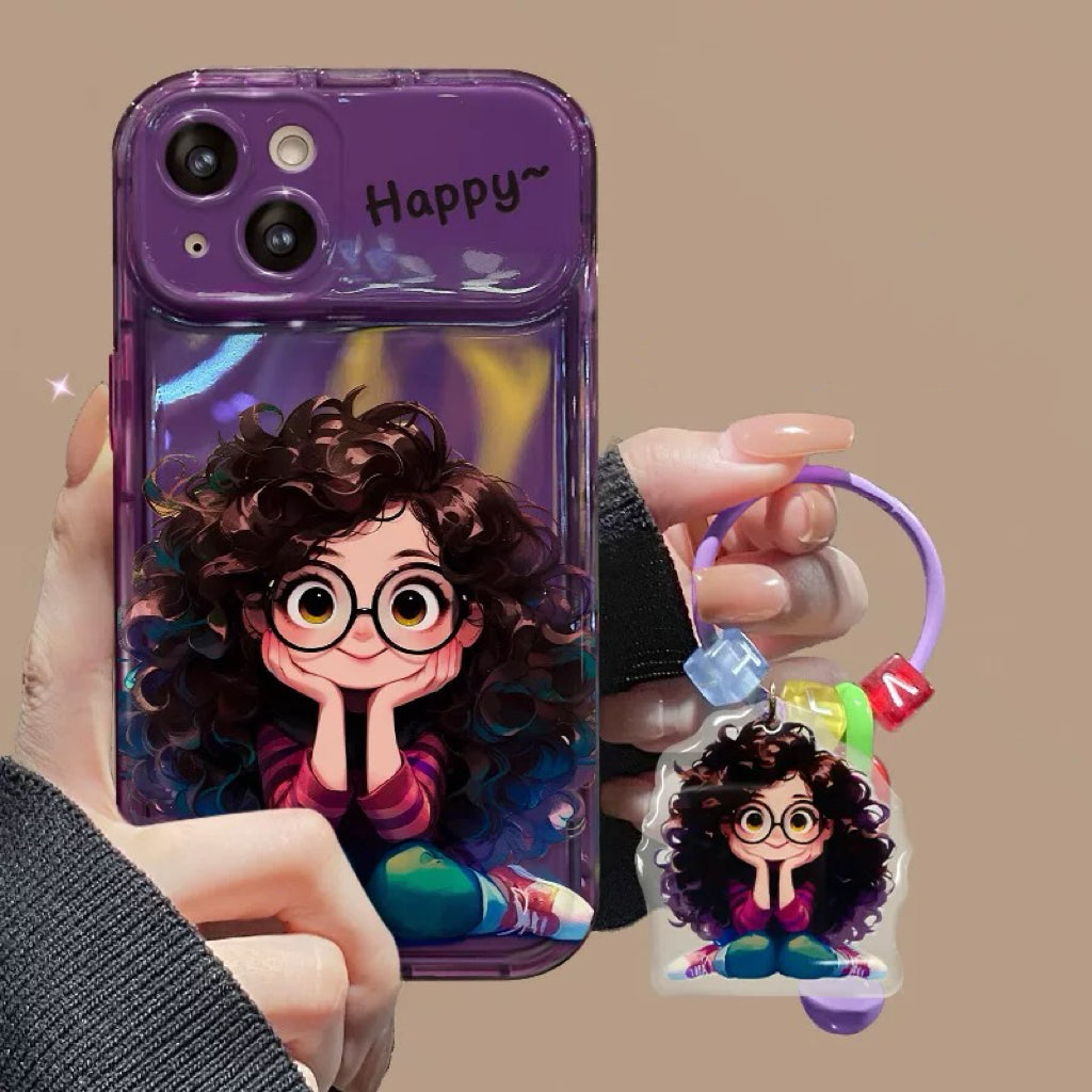 Android Curly Girl Flip Phone Case with Mirror and Stand