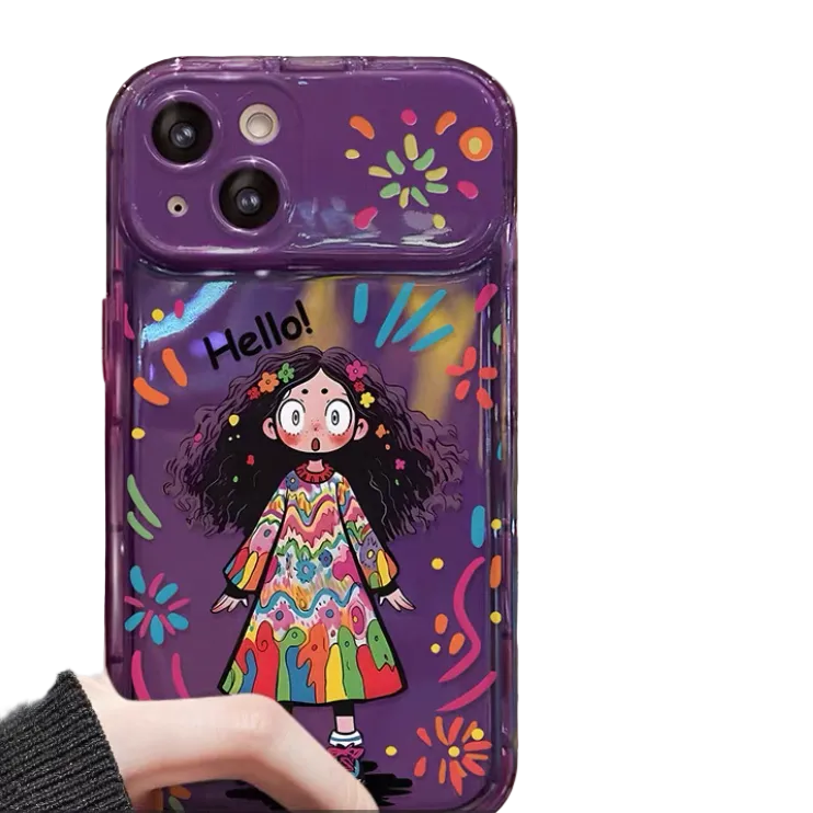 Colorful curly-haired girl portable mirror phone case