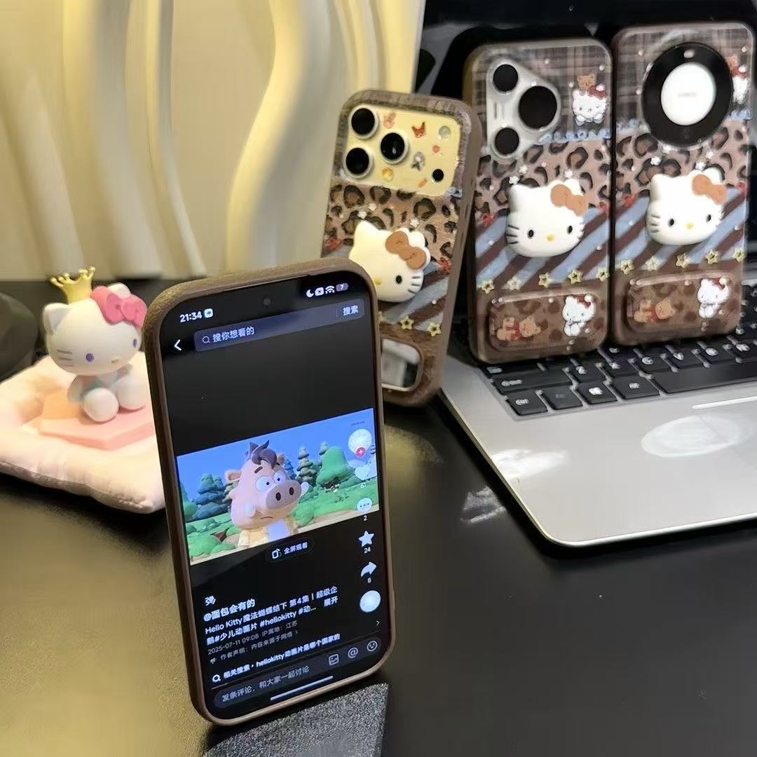 Leopard Print Kitty stand Phone Case