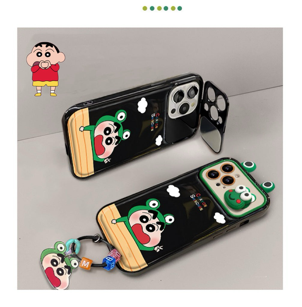 Frog Shin-chan flip phone case with mirror and stand