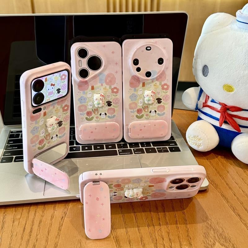 Kitty cat plush mirror stand phone case