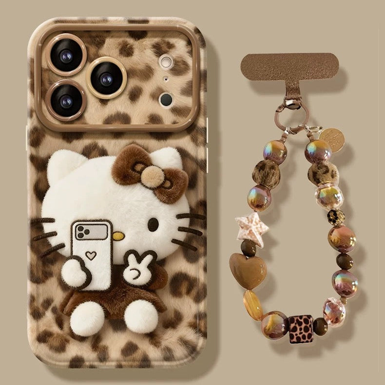 Selfie leopard print  Kitty flip mirror phone case