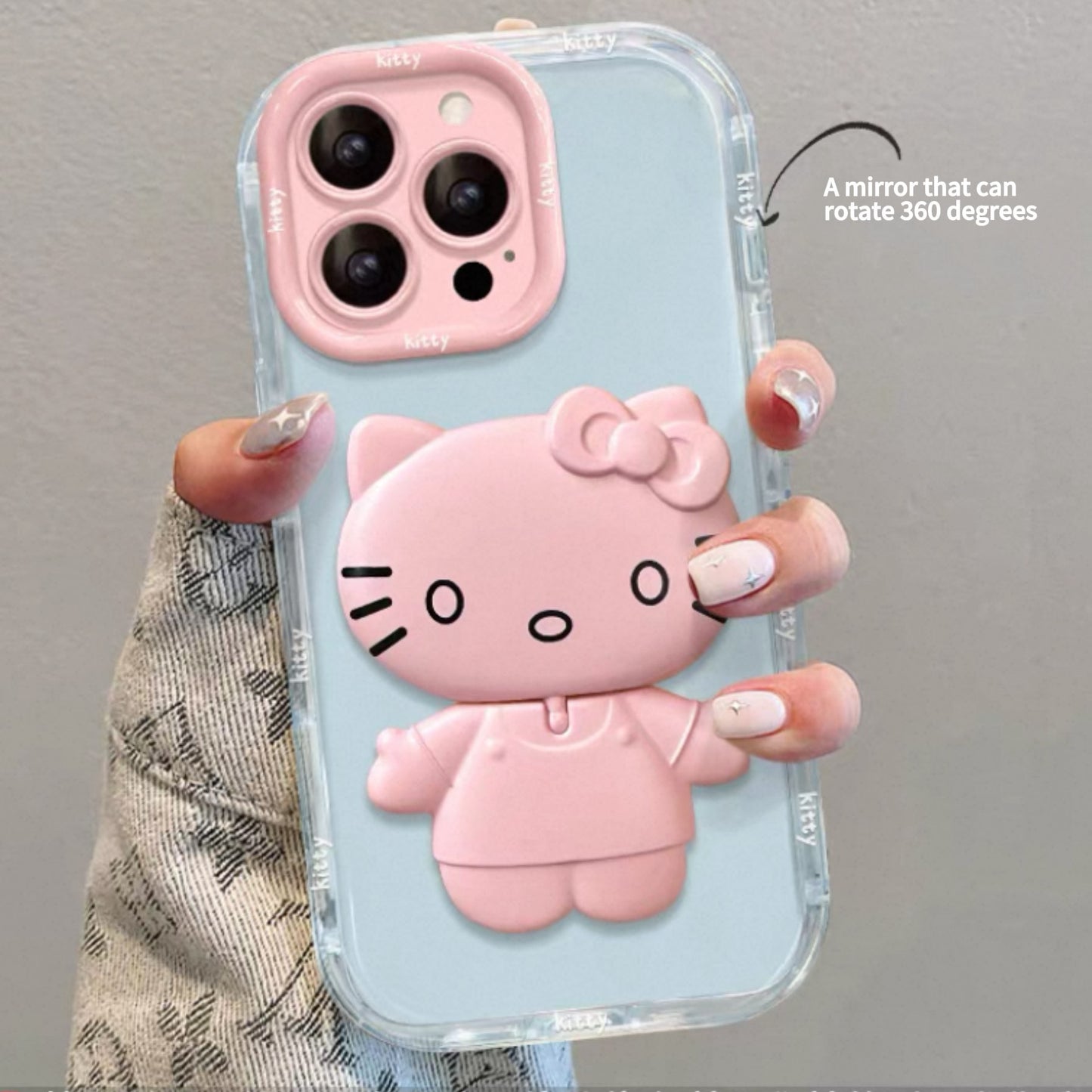 Rotating Kitty phone case with mirror and stand