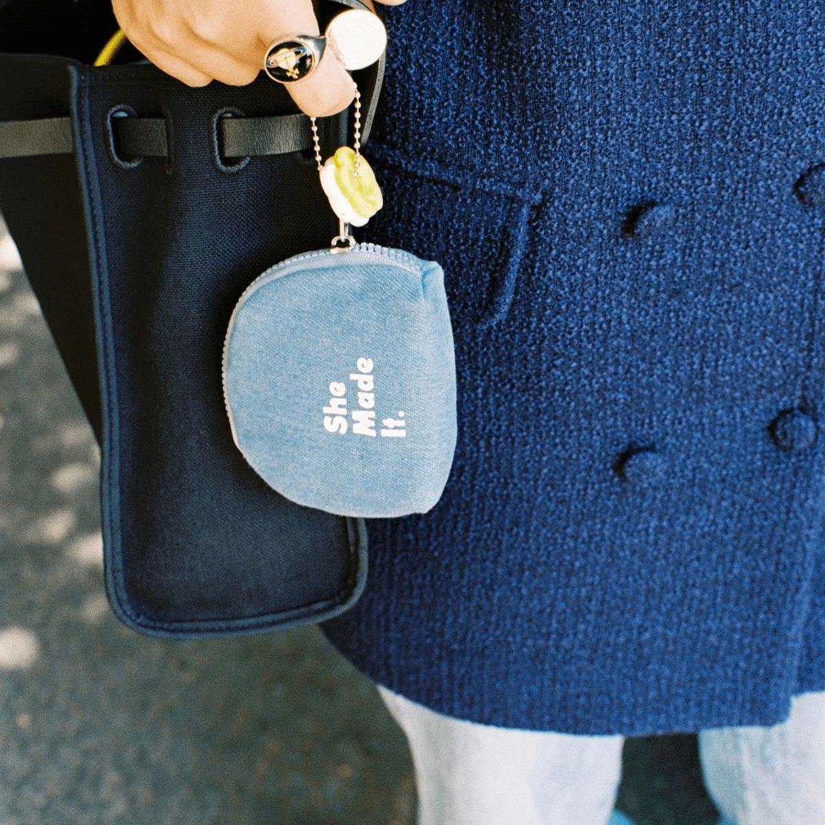 Denim flower storage bag