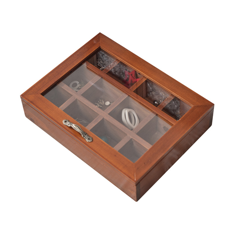 12 compartments solid wood jewelry box