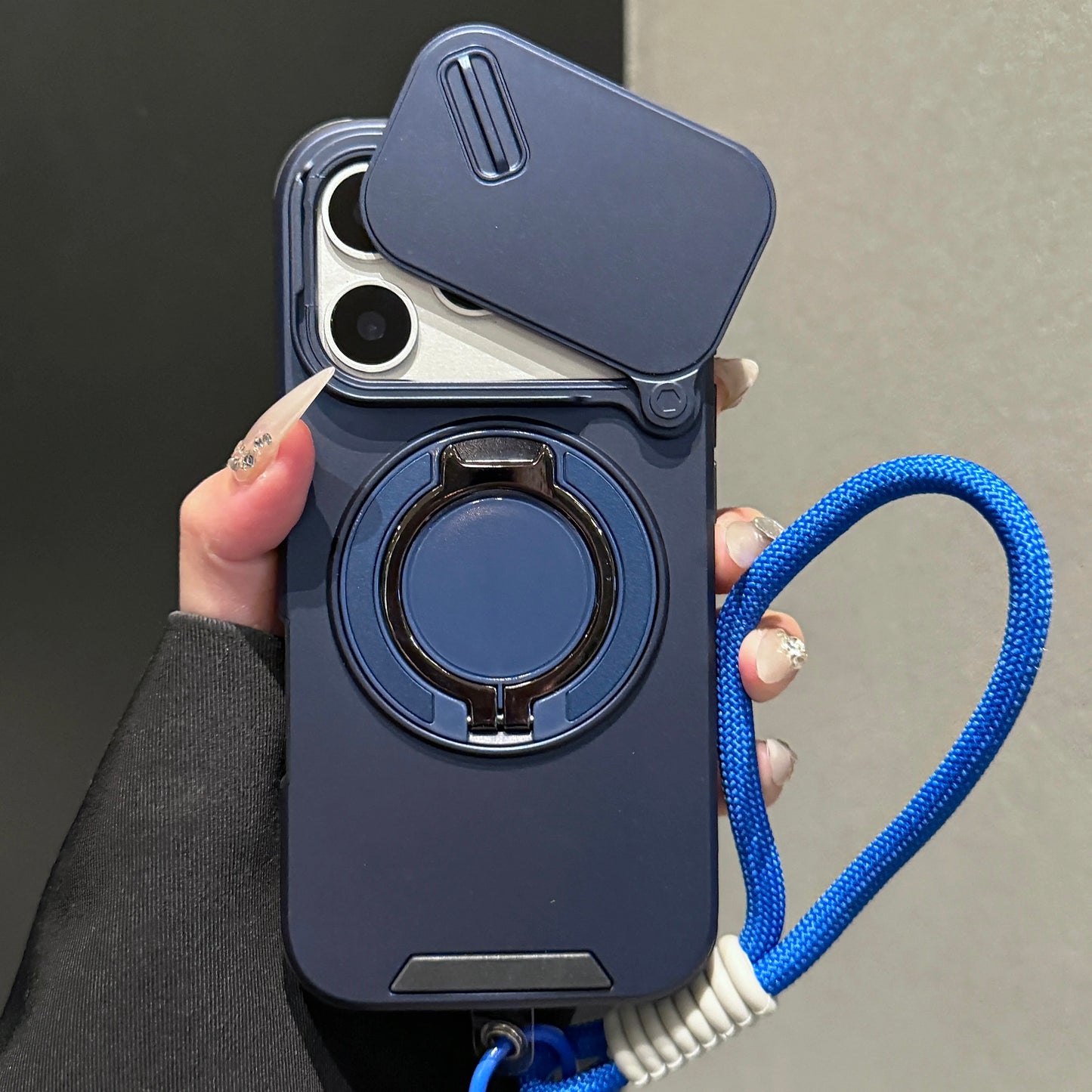 Slide-Cover, Rotating Magnetic Stand, and Lanyard Phone Case
