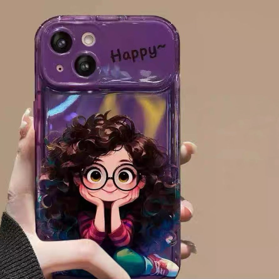 Android Curly Girl Flip Phone Case with Mirror and Stand