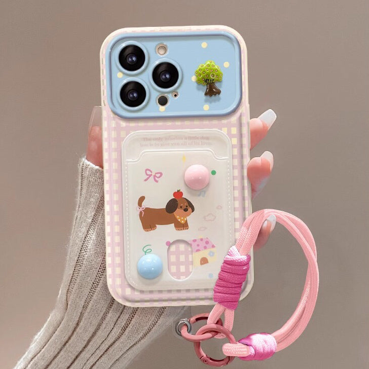 Cute Puppy Card Holder Flip Phone Case