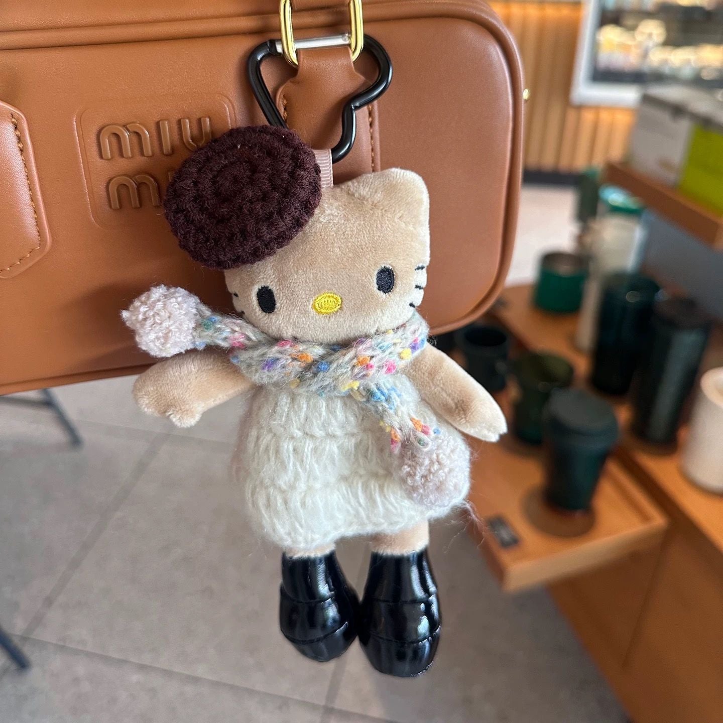 Black long-legged Kitty plush keychain