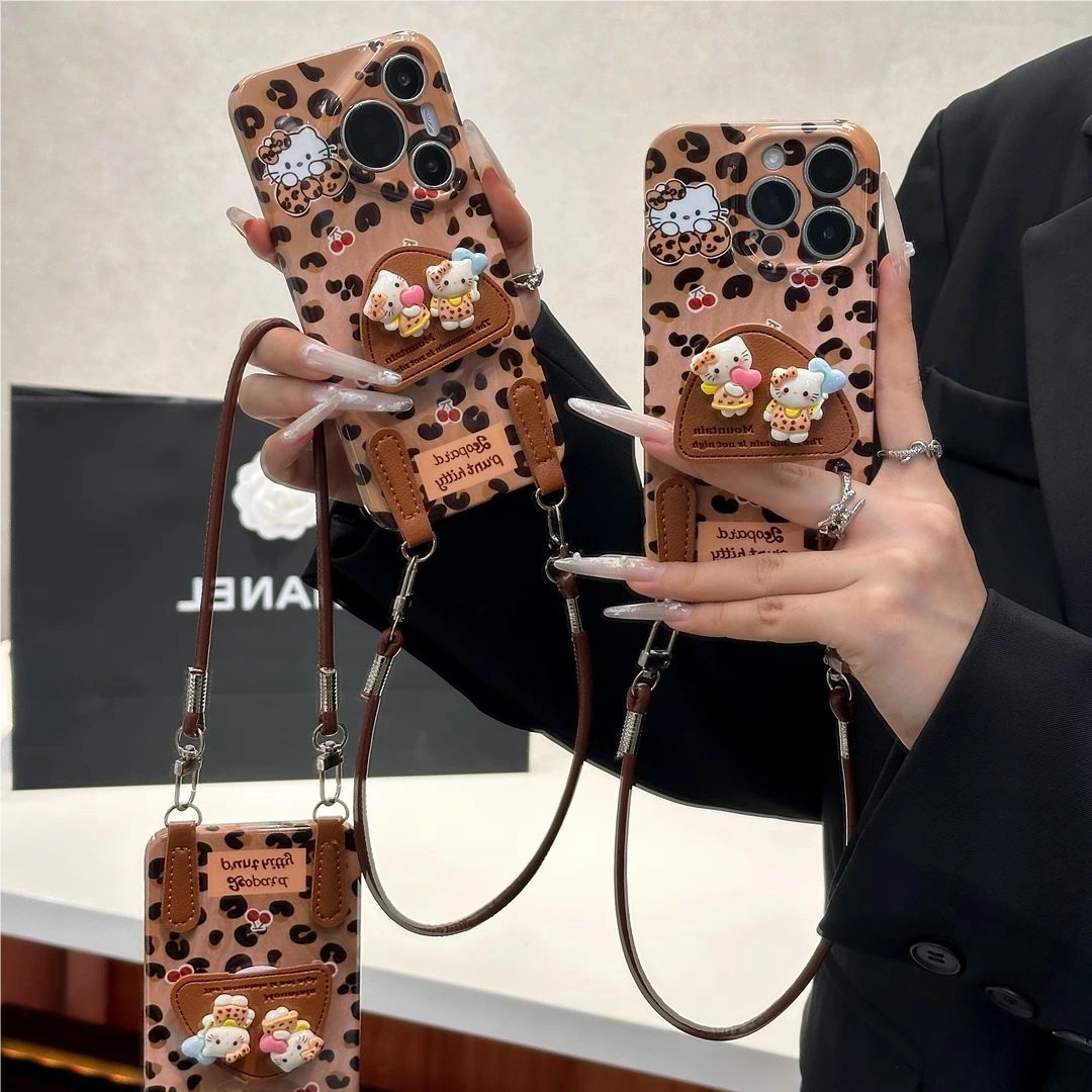 Leopard print Kitty phone stand case