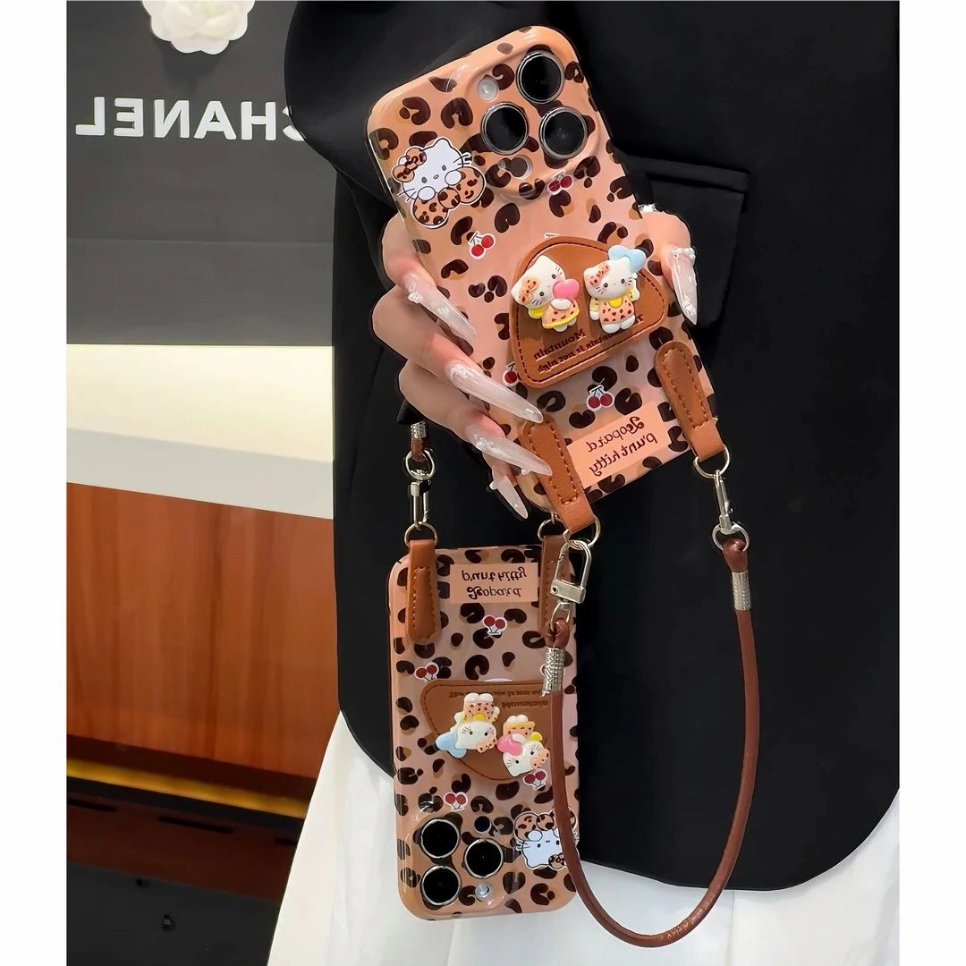 Leopard print Kitty phone stand case