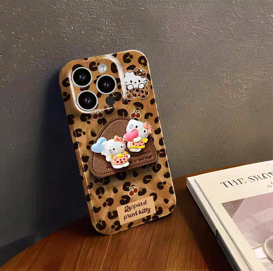 Leopard print Kitty phone stand case