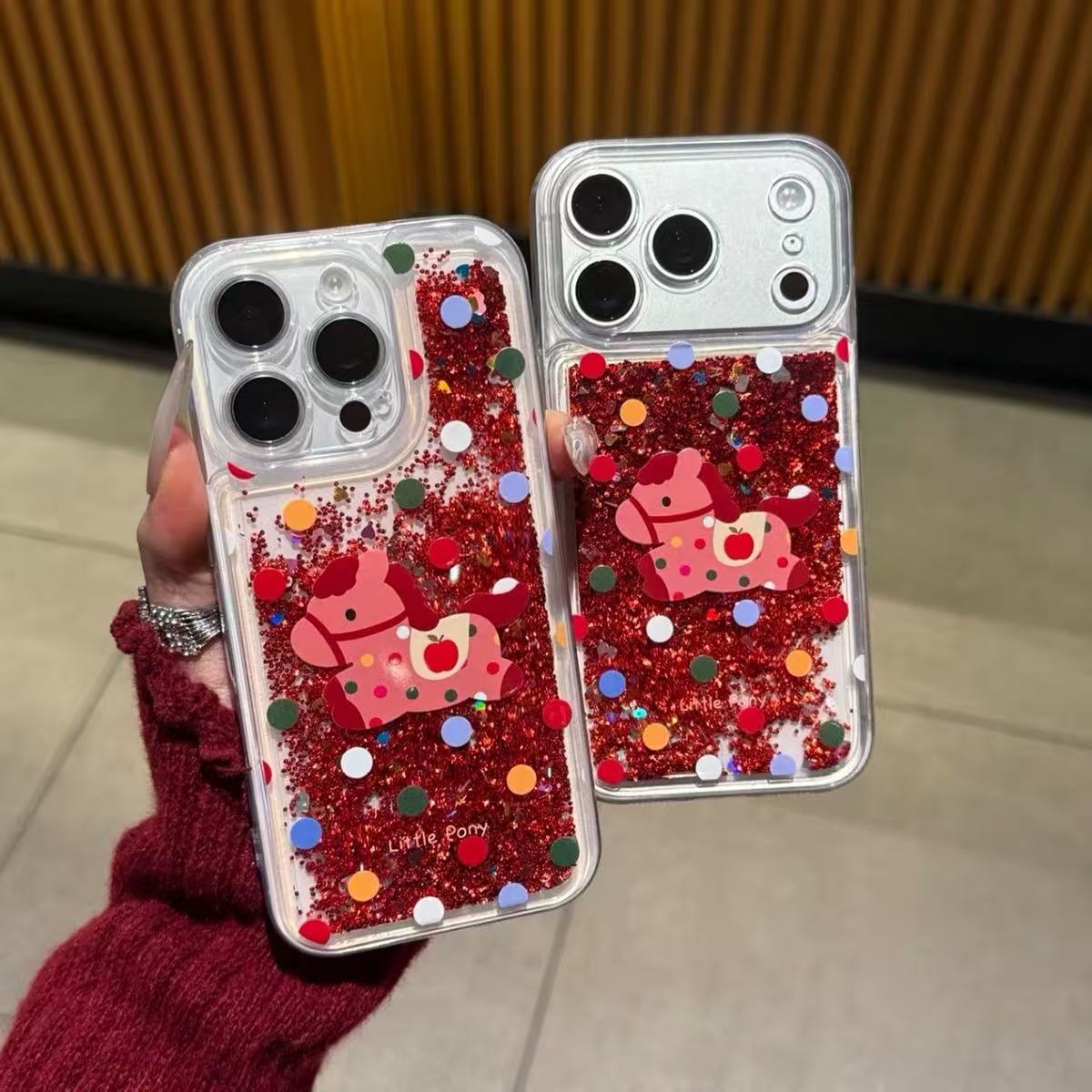 Colorful polka dot quicksand pony phone case