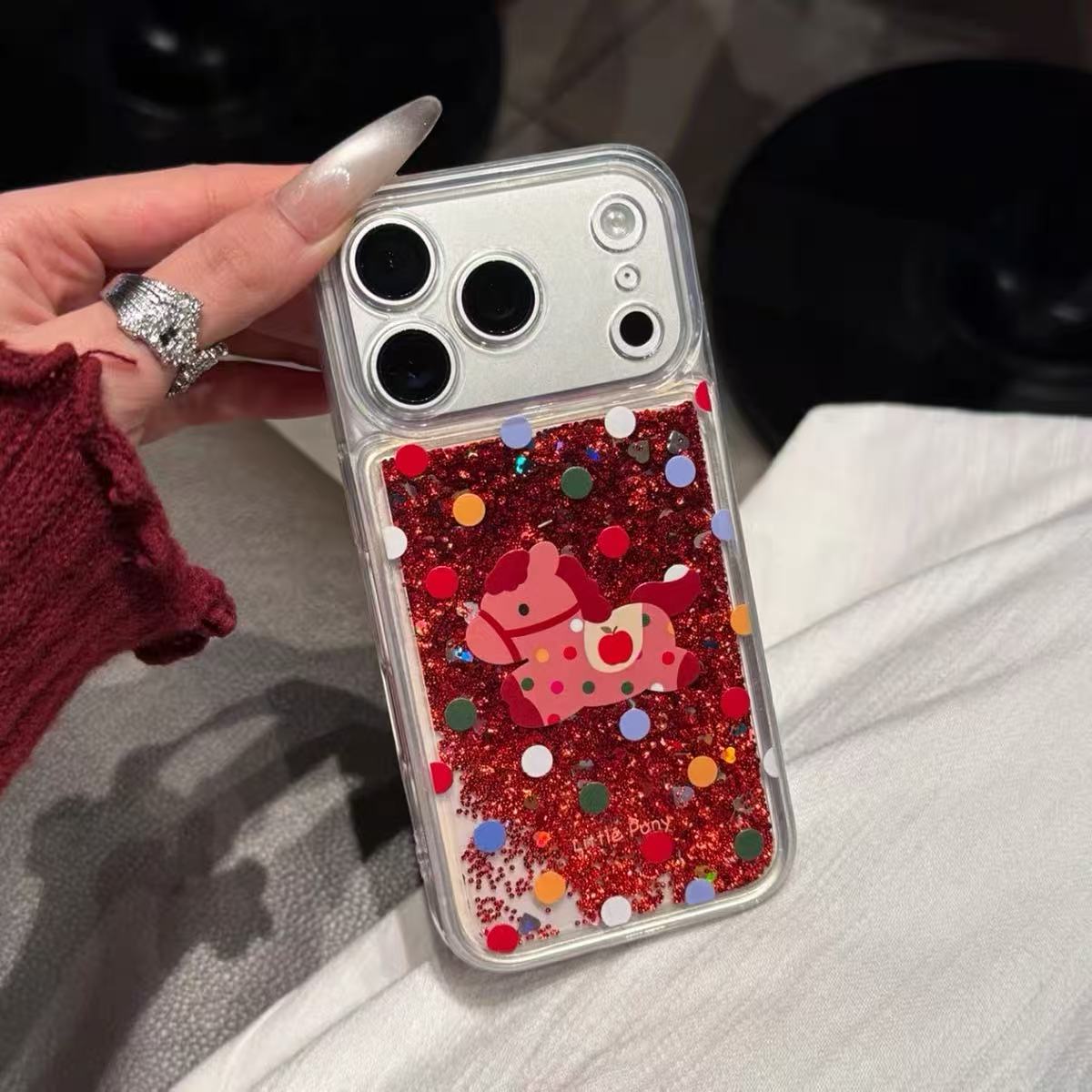 Colorful polka dot quicksand pony phone case