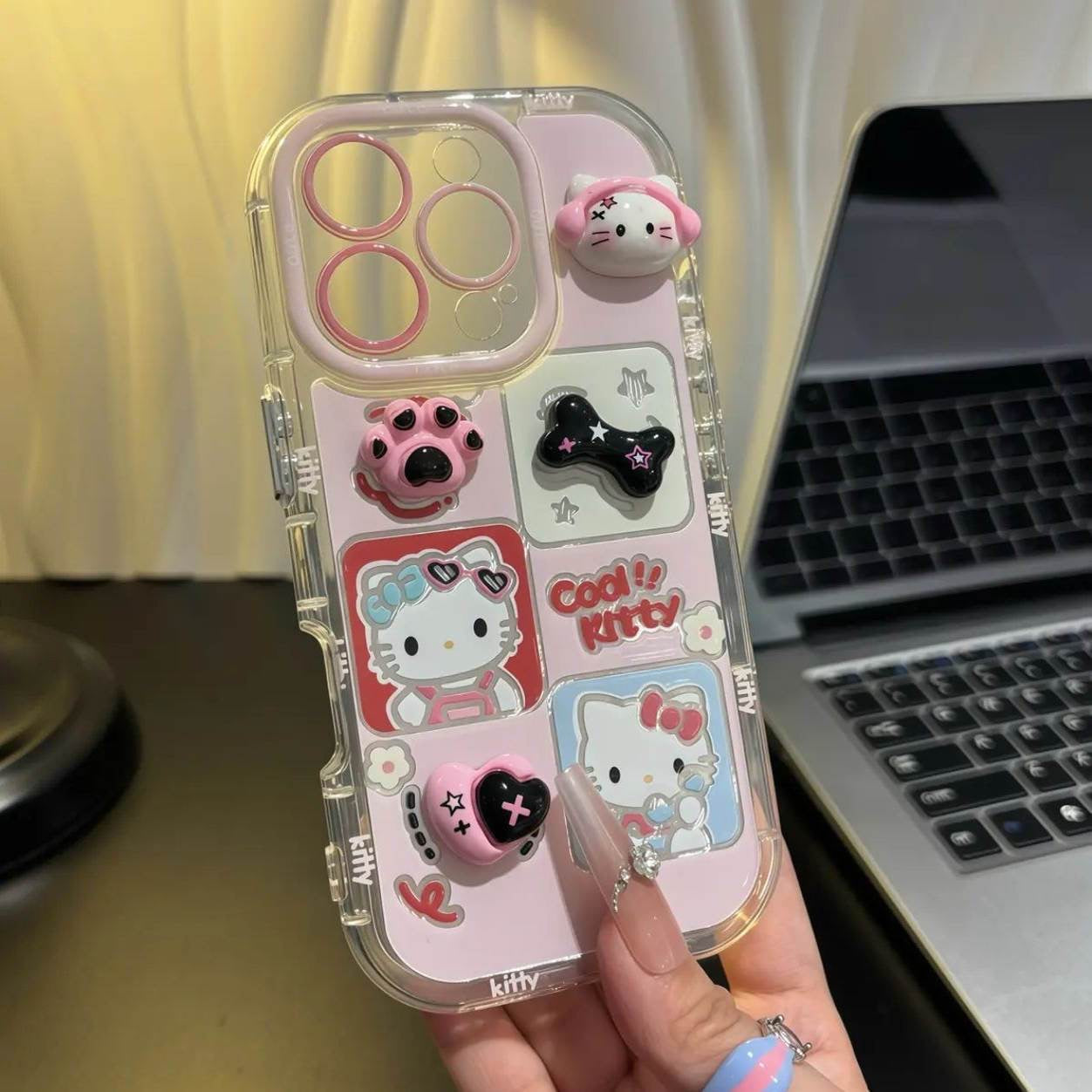3D Heart-Shaped Paw Print HT Cat Mirror Stand Phone Case