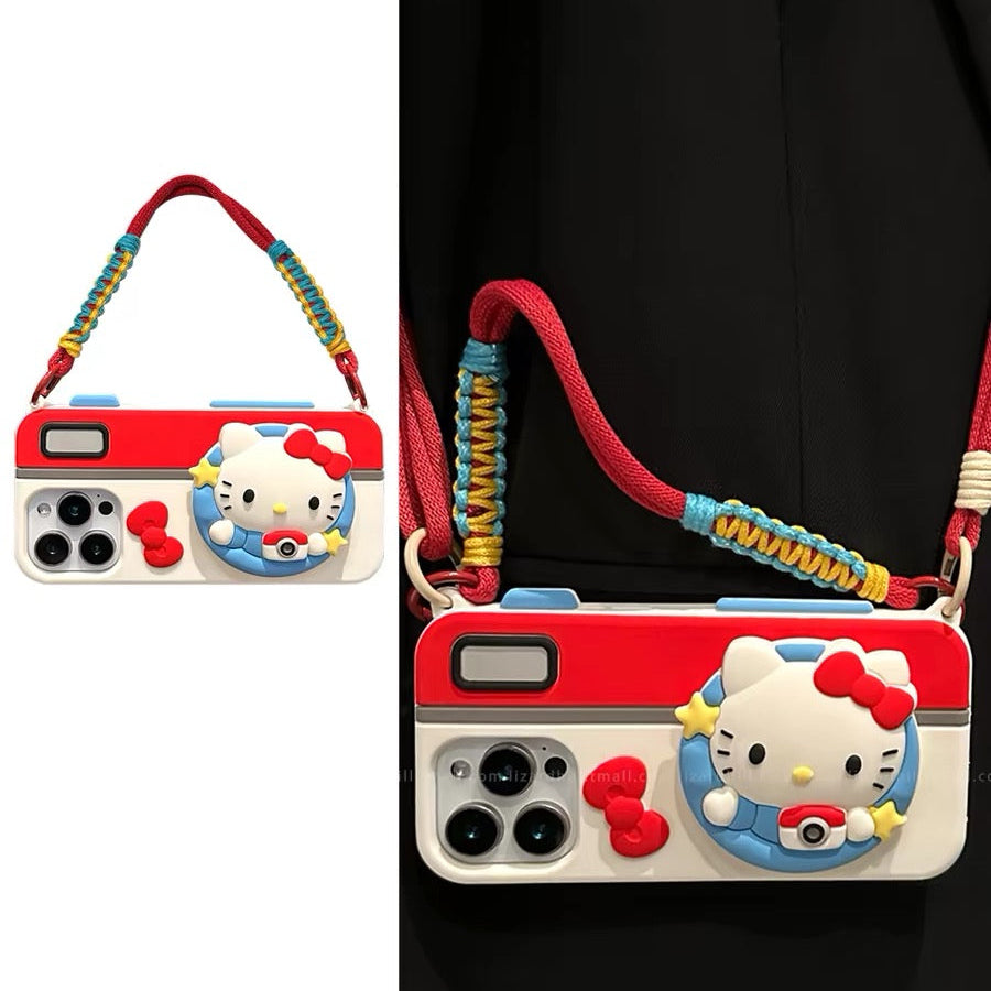 Cute Camera Kitty Crossbody Strap Lanyard Phone Case