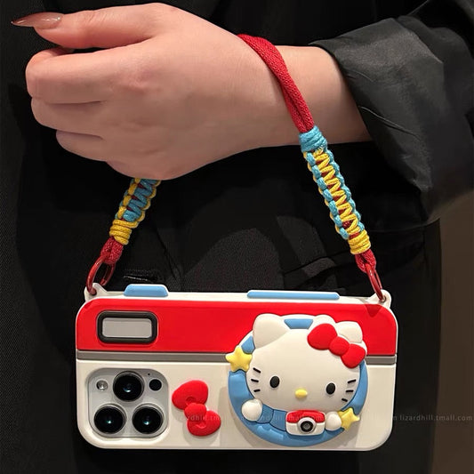Cute Camera Kitty Crossbody Strap Lanyard Phone Case