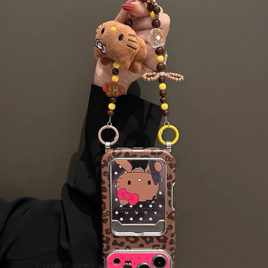 Leopard print mirrored Hello Kitty crossbody phone case