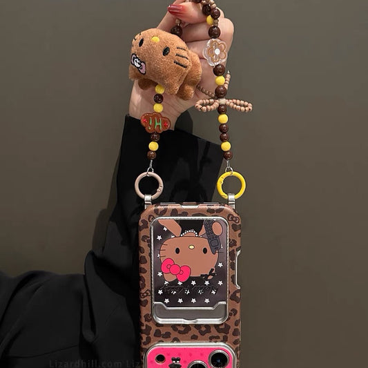 Leopard print mirrored Hello Kitty crossbody phone case