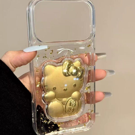 Transparent gold foil lucky HT cat phone case