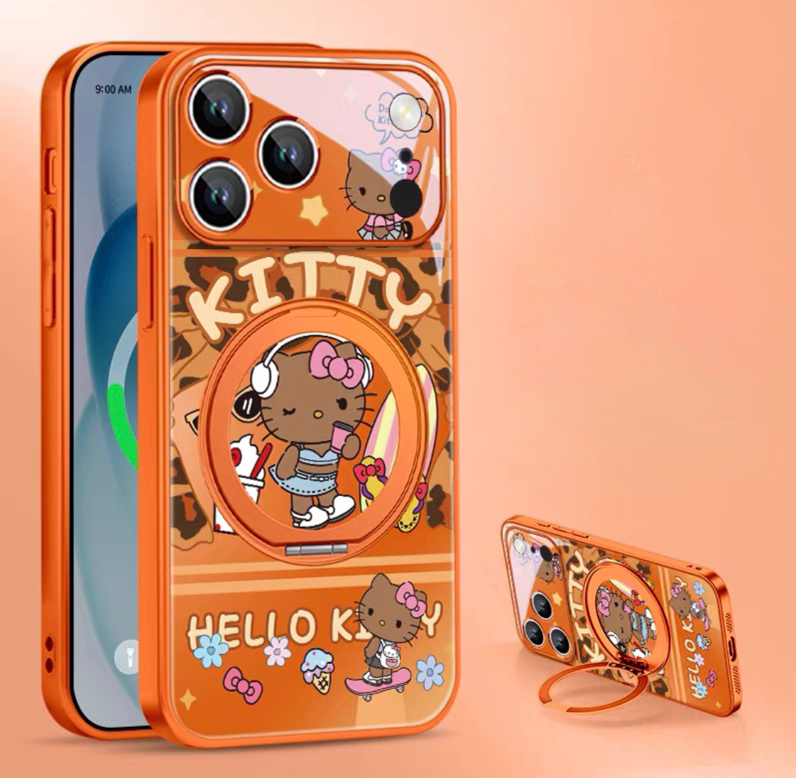 Black leather KT magnetic phone case