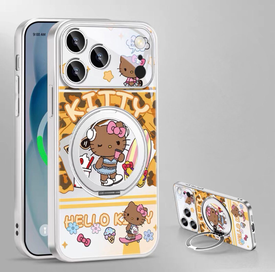 Black leather KT magnetic phone case