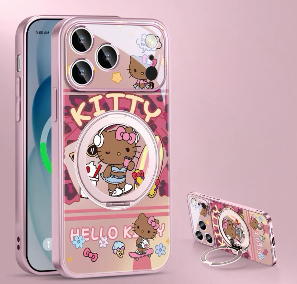 Black leather KT magnetic phone case