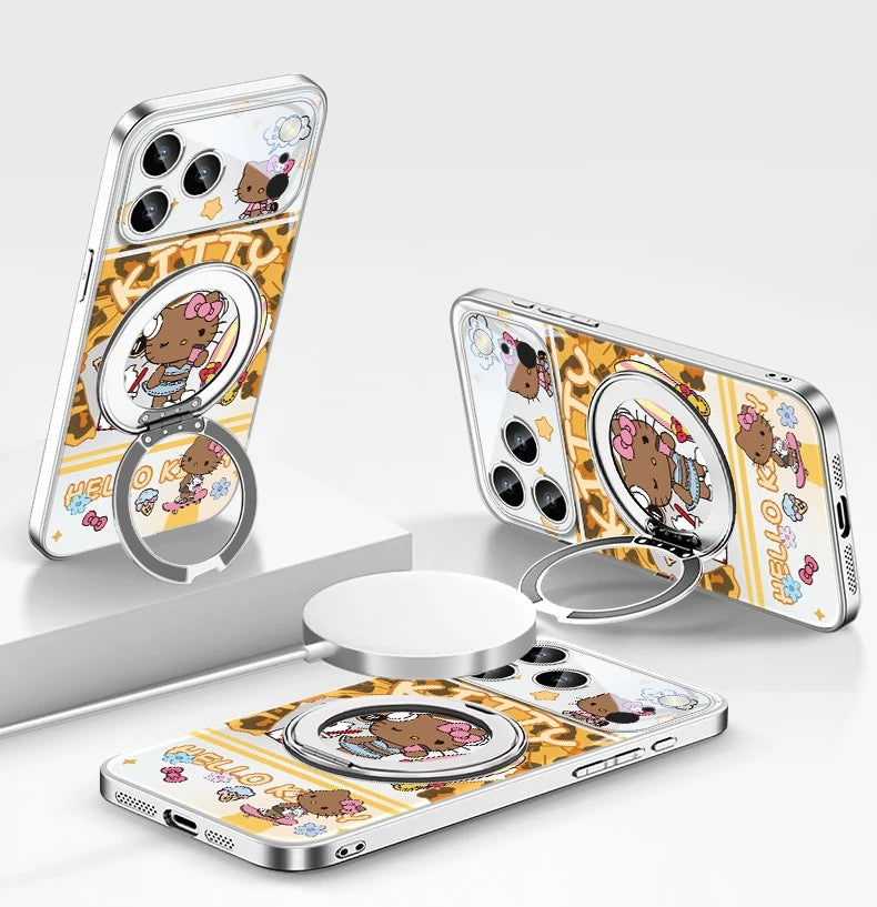 Black leather KT magnetic phone case