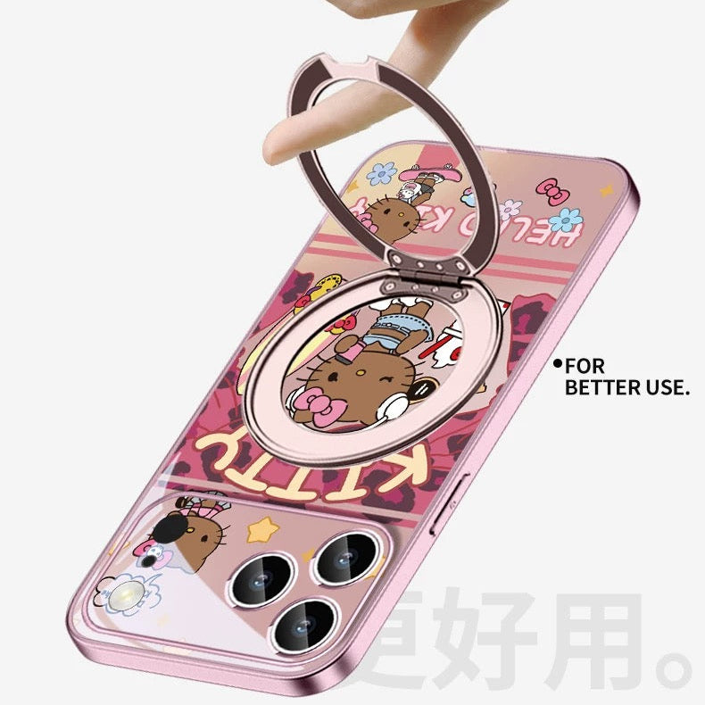 Black leather KT magnetic phone case