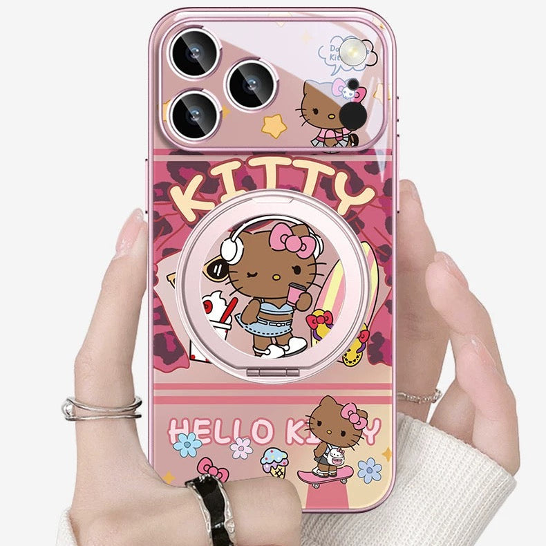 Black leather KT magnetic phone case