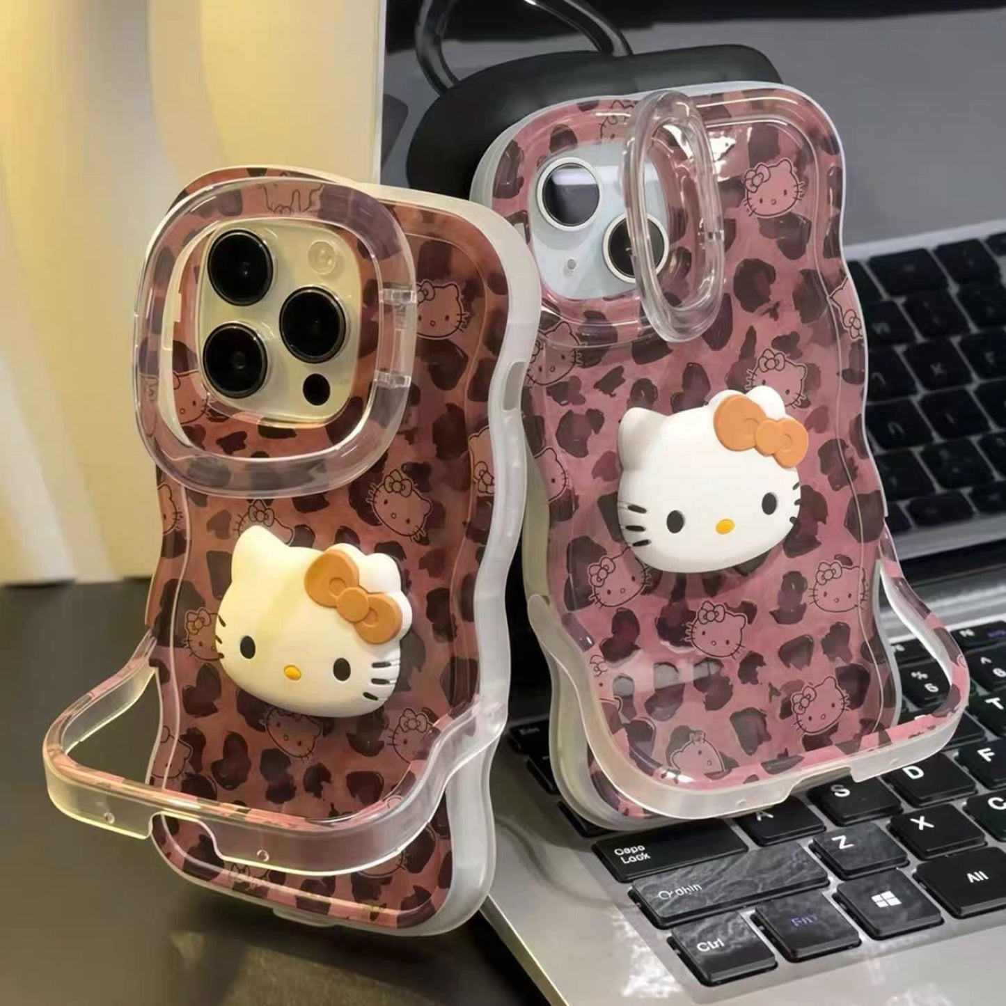 Full-screen leopard print Kitty dual-stand phone case