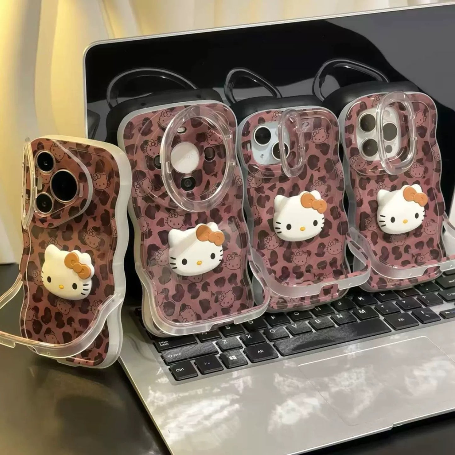Full-screen leopard print Kitty dual-stand phone case