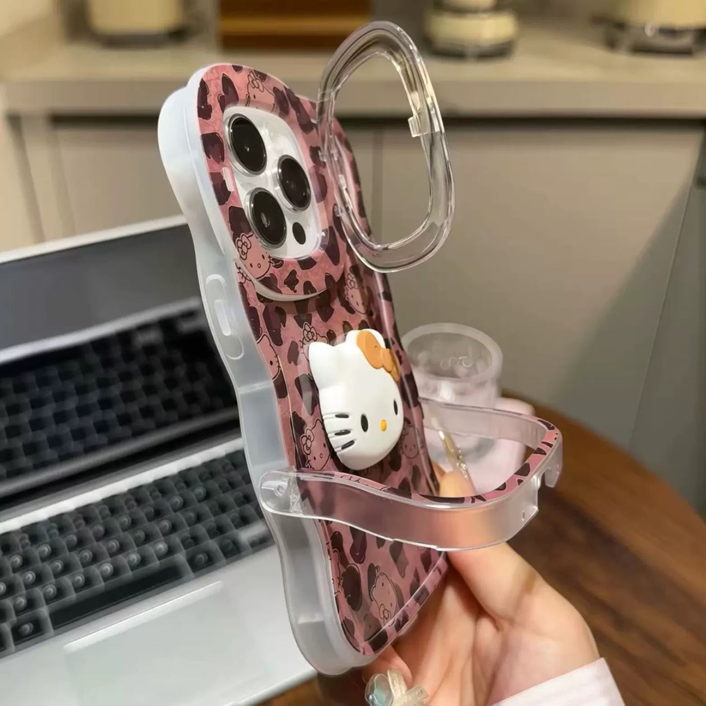 Full-screen leopard print Kitty dual-stand phone case