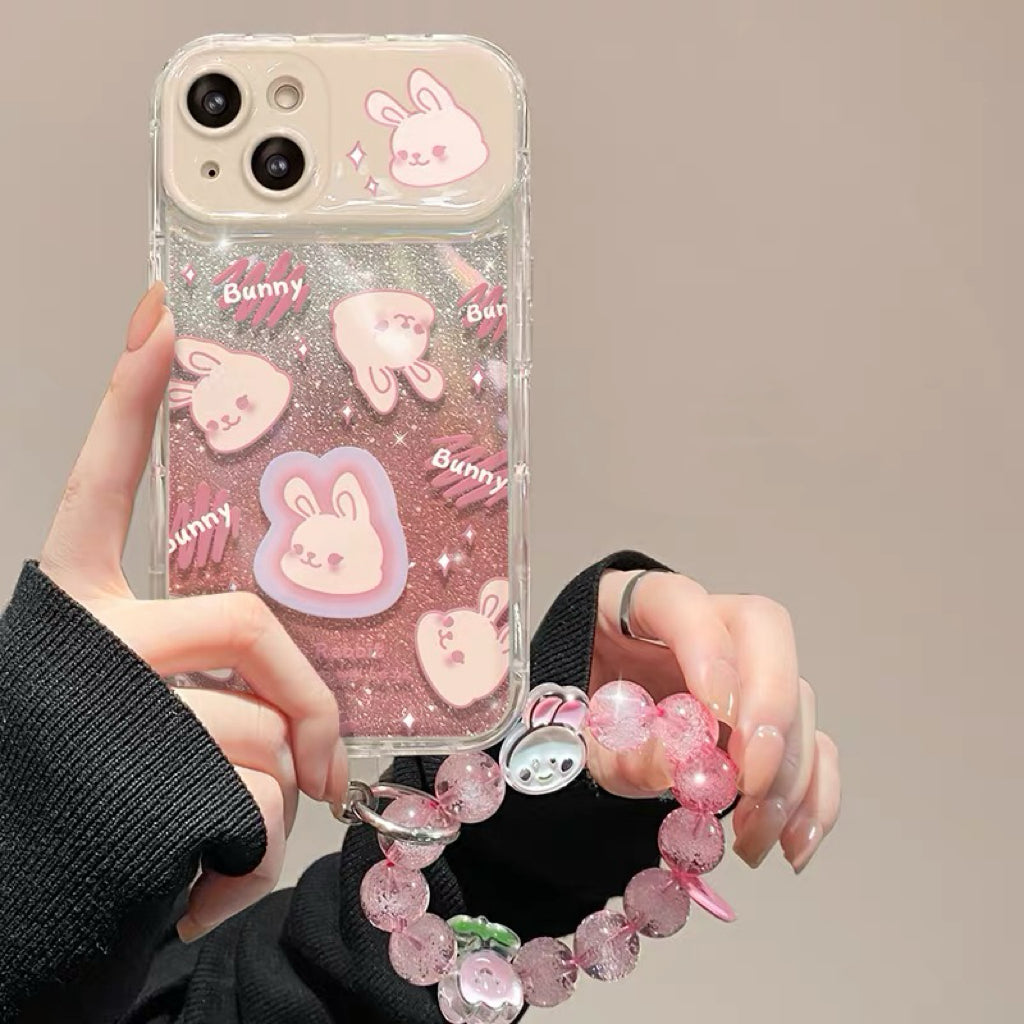 Étui de téléphone à miroir rabattable lapin rose