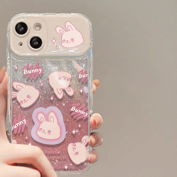 Étui de téléphone à miroir rabattable lapin rose