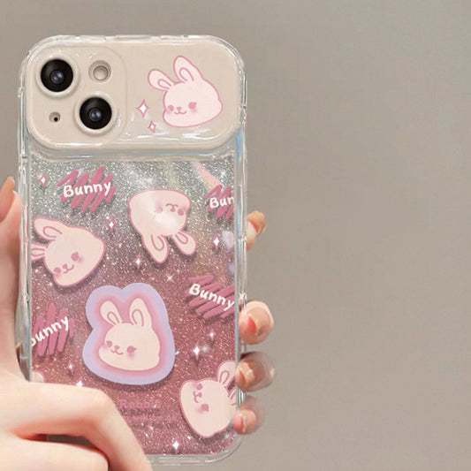 Étui de téléphone à miroir rabattable lapin rose