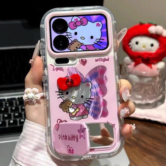 Étui de téléphone avec support miroir et ailes de papillon KT