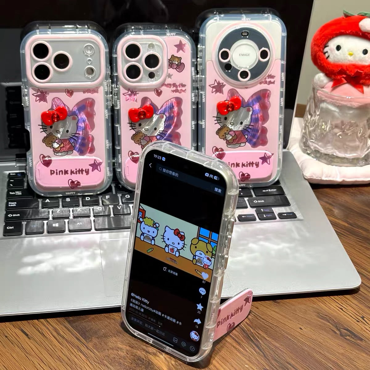 Étui de téléphone avec support miroir et ailes de papillon KT