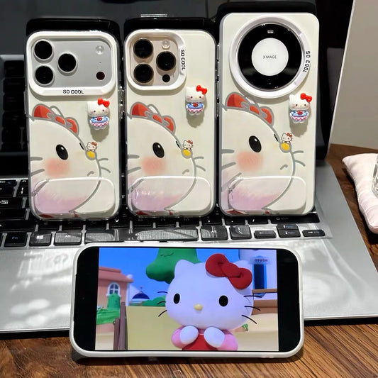 Cute Cat Figurine Phone Case with Stand