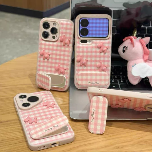 Pink Plaid Pony Stand Phone Case