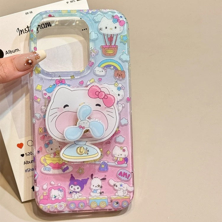 Cat-Themed Phone Case with Mini Fan Stand