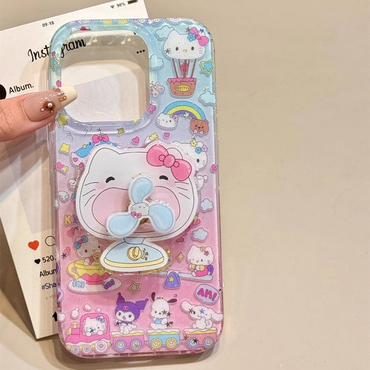 Cat-Themed Phone Case with Mini Fan Stand
