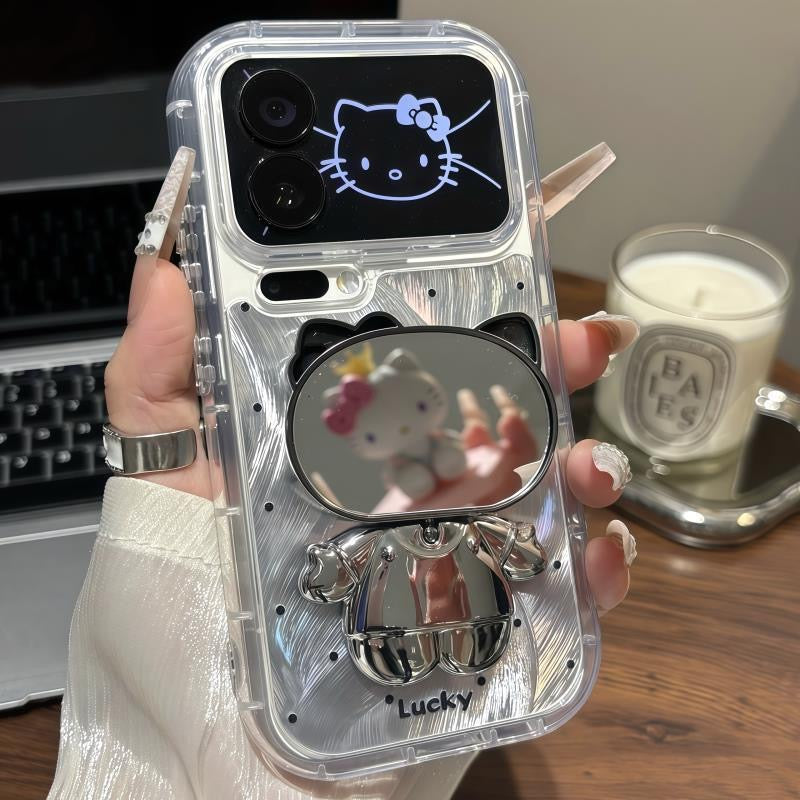 Polka-Dot Hello Kitty Phone Case with Mirror and Stand